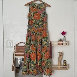 Vintage ED Michaels Sleeveless Maxi Dress Size‎ 5-6 Orange Green Floral